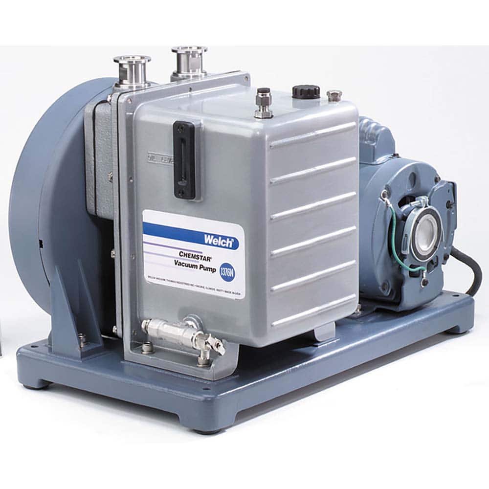 Welch - Rotary Vane-Type Vacuum Pumps; Horsepower: 1 ; Voltage: 230 V ; Cubic Feet per Minute: 10.60 ; Length (Decimal Inch): 20.0000 ; Width (Decimal Inch): 14.0000 ; Height (Inch): 15.4 - Exact Tool & Supply