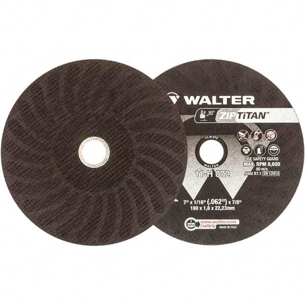 WALTER Surface Technologies - 7" Aluminum Oxide Cutoff Wheel - 1/16" Thick, 7/8" Arbor, 8,600 Max RPM, Use with Die Grinders - Exact Tool & Supply