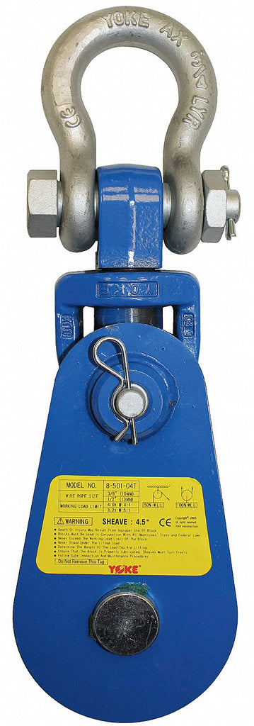 Snatch Block, Shackle, Designed For Wire Rope, 3/4" Max. Cable Size