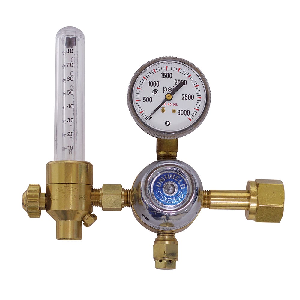 Made in USA - Flowmeters; Type: Flowmeter; Regulator ; Port Thread Style: NPT ; Port Size: 5/8 (Inch); Material: Brass; Plastic; Steel; Polycarbonate ; Maximum Working Pressure: 50 ; Contents: Regulator; Flowmeter - Exact Tool & Supply