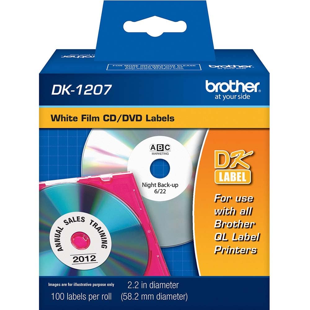 Brother - Labels, Ribbons & Tapes; Type: CD/DVD Film Label ; Color: Black on White ; For Use With: Brother QL-1050; QL-1060N; QL-1100; QL-1110NWB; QL-500; QL-700; QL-710W; QL-720NW; QL-800; QL-810W; QL-820NWB; QL-1050N; QL-550; QL-570; QL-570VM; QL-580N; - Exact Tool & Supply