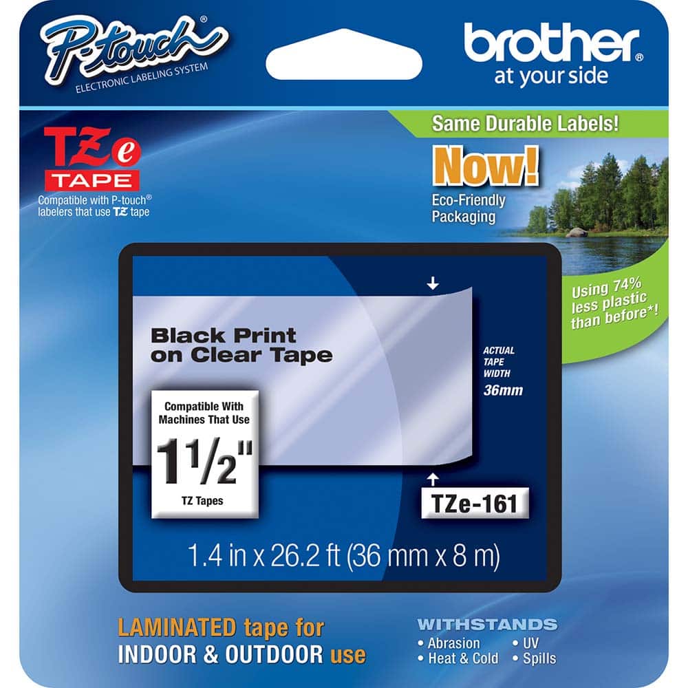 Brother - Labels, Ribbons & Tapes; Type: Label Tape ; Color: Black on Clear ; For Use With: PT-3600; PT-530; PT-550; PT-9200DX; PT-9200PC; PT-9400; PT-9500PC; PT-9600; PT-9700PC; PT-9800PCN; PT-D800W; PT-E800W; PT-P900; PT-P900W; PT-P950NW P-Touch Label - Exact Tool & Supply