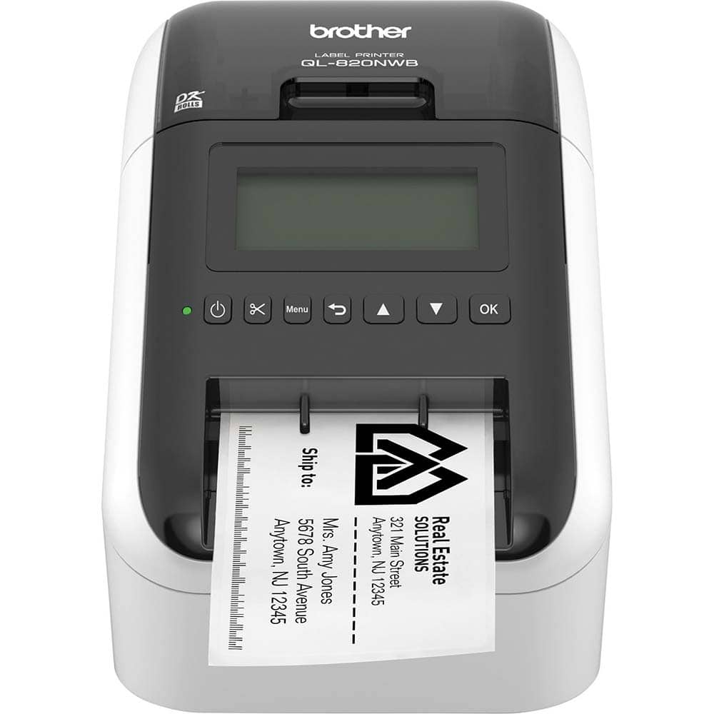 Brother - Electronic Label Makers; Type: Label Printer ; Power Source: 100-240V 50-60Hz 1.5A; Li-Ion Battery ; Resolution: 300 x 600 ; Contents: Software; USB Cable; AC Adapter; Quick Setup Guide; Documentation; Starter Rolls - (100) Die-Cut Standard Add - Exact Tool & Supply