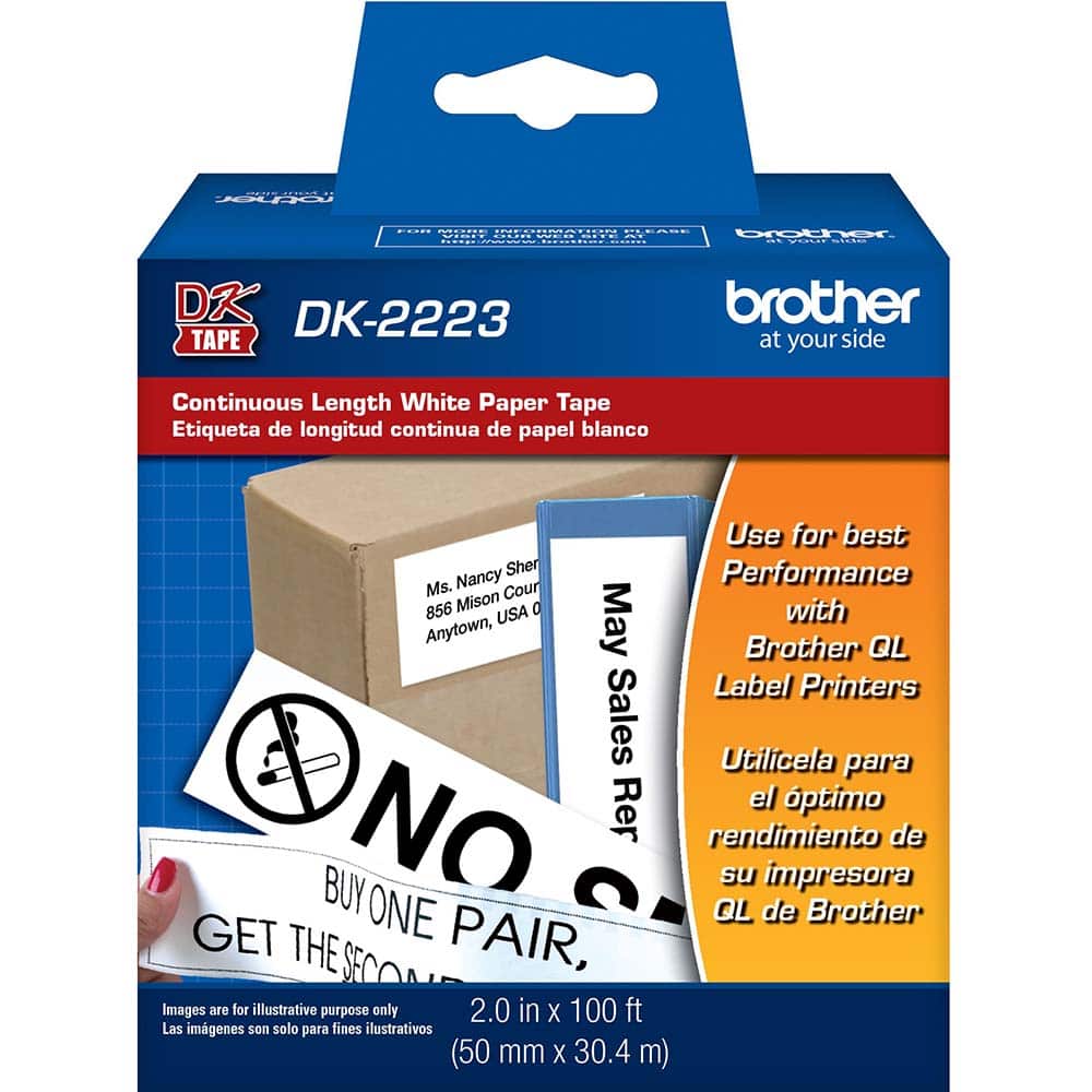 Brother - Labels, Ribbons & Tapes; Type: Label Tape ; Color: Black on White ; For Use With: Brother QL-1050; QL-1060N; QL-1100; QL-1110NWB; QL-500; QL-700; QL-710W; QL-720NW; QL-800; QL-810W; QL-820NWB; QL-1050N; QL-550; QL-570; QL-570VM; QL-580N; QL-650 - Exact Tool & Supply