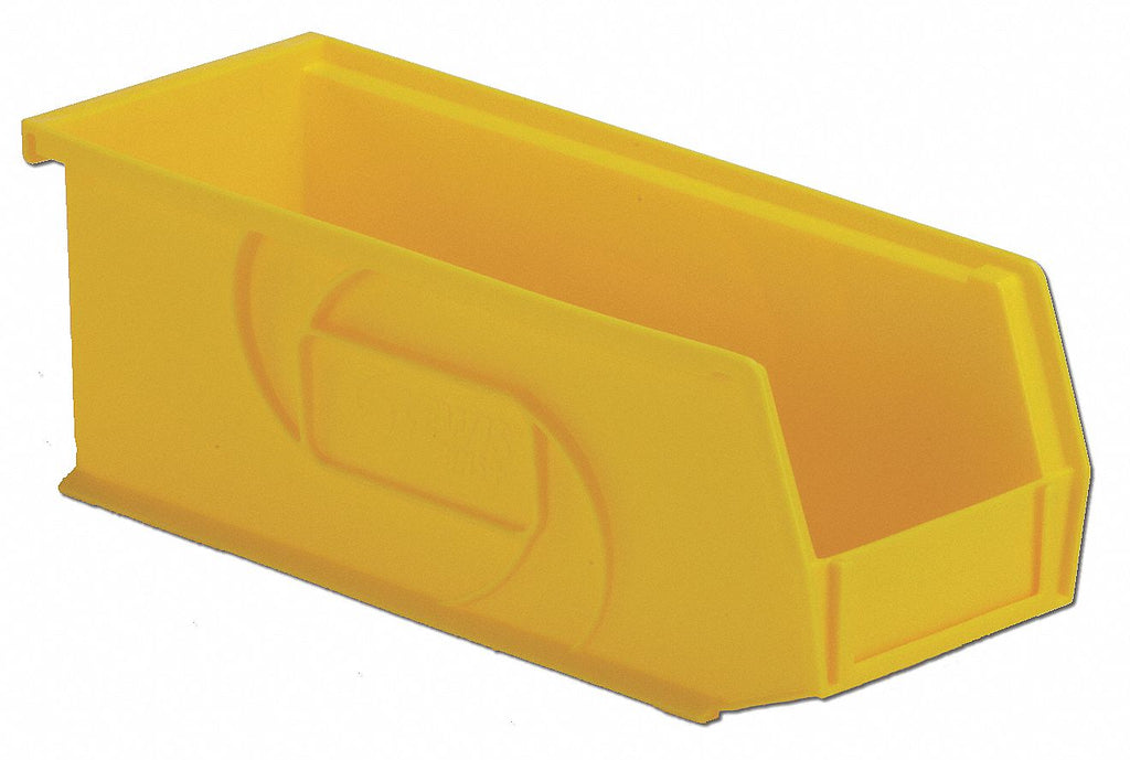 Hang and Stack Bin, Yellow, 10-7/8" Outside Length, 4-1/8" Outside Width, 4" Outside Height