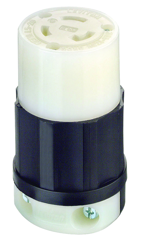 20 Amp; 125 Volt; NEMA L5-20R; 2P; 3W; Locking Connector; Industrial Grade; Grounding - Black-White - Exact Tool & Supply