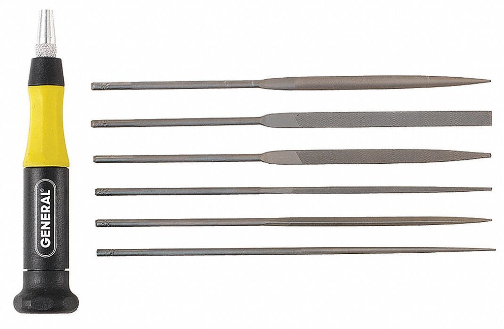 5-1/2" Swiss Pattern Needle File Set with Natural Finish; Number of Pieces: 6 - Exact Tool & Supply