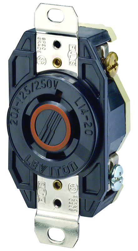 20 Amp; 125/250 Volt; NEMA L14-20R; 3P; 4W; Flush Mtg Locking Receptacle; Industrial Grade; Grounding; V-0-MAX - Black - Exact Tool & Supply