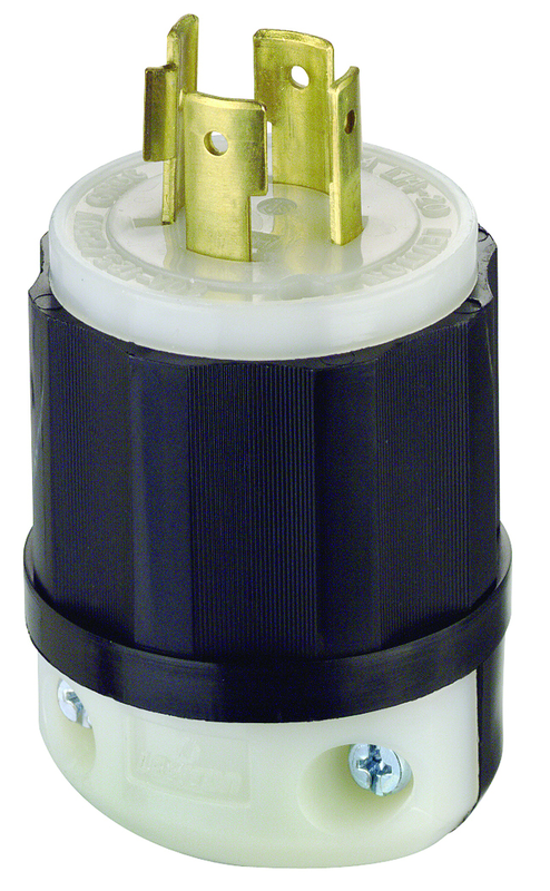 20 Amp; 125/250 Volt; NEMA L14-20P; 3P; 4W; Locking Plug; Industrial Grade; Grounding - Black-White - Exact Tool & Supply