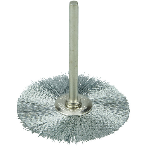 1-1/2″ Miniature Wire Wheel, .005″ Steel Fill, 1/8″ Stem - Exact Tool & Supply
