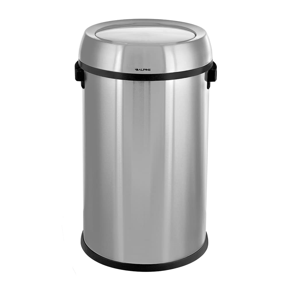 Alpine Industries - Trash Cans & Recycling Containers; Type: Trash Can ; Container Shape: Round ; Container Size: 17 gal ; Container Graphics: None ; Color: Stainless Steel Brushed ; Finish: Smooth - Exact Tool & Supply