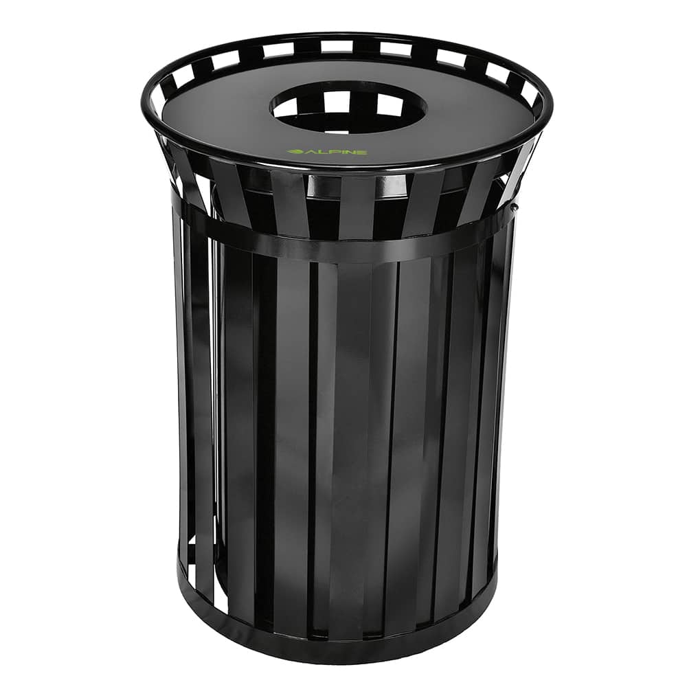 Alpine Industries - Trash Cans & Recycling Containers; Type: Trash Can ; Container Shape: Round ; Container Size: 38 gal ; Container Graphics: None ; Color: Black ; Finish: Black - Exact Tool & Supply