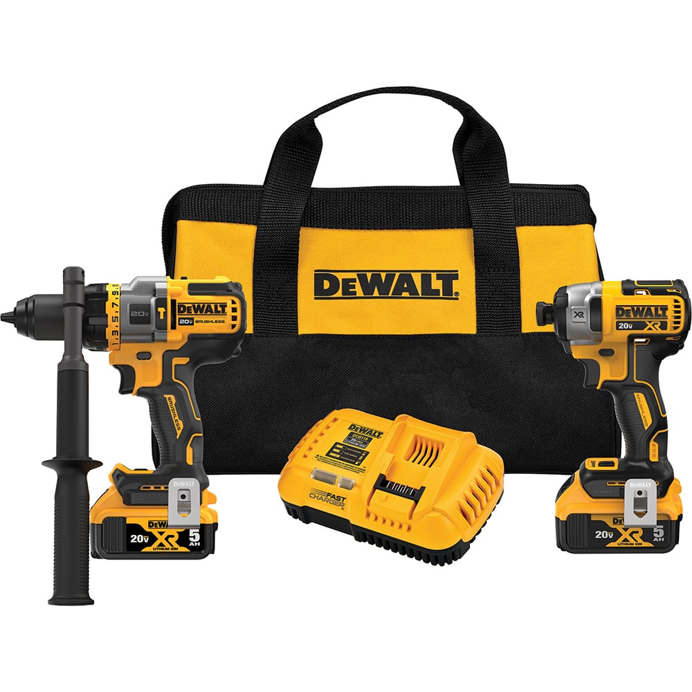 DeWALT - Cordless Tool Combination Kits; Voltage: 20 ; Tools: 1/2" Brushless Hammer Drill/Driver; 1/4" Impact Driver ; Battery Chemistry: Lithium Ion ; Battery Series: 20V MAX ; Battery Included: Yes ; Number of Batteries: 2 - Exact Tool & Supply