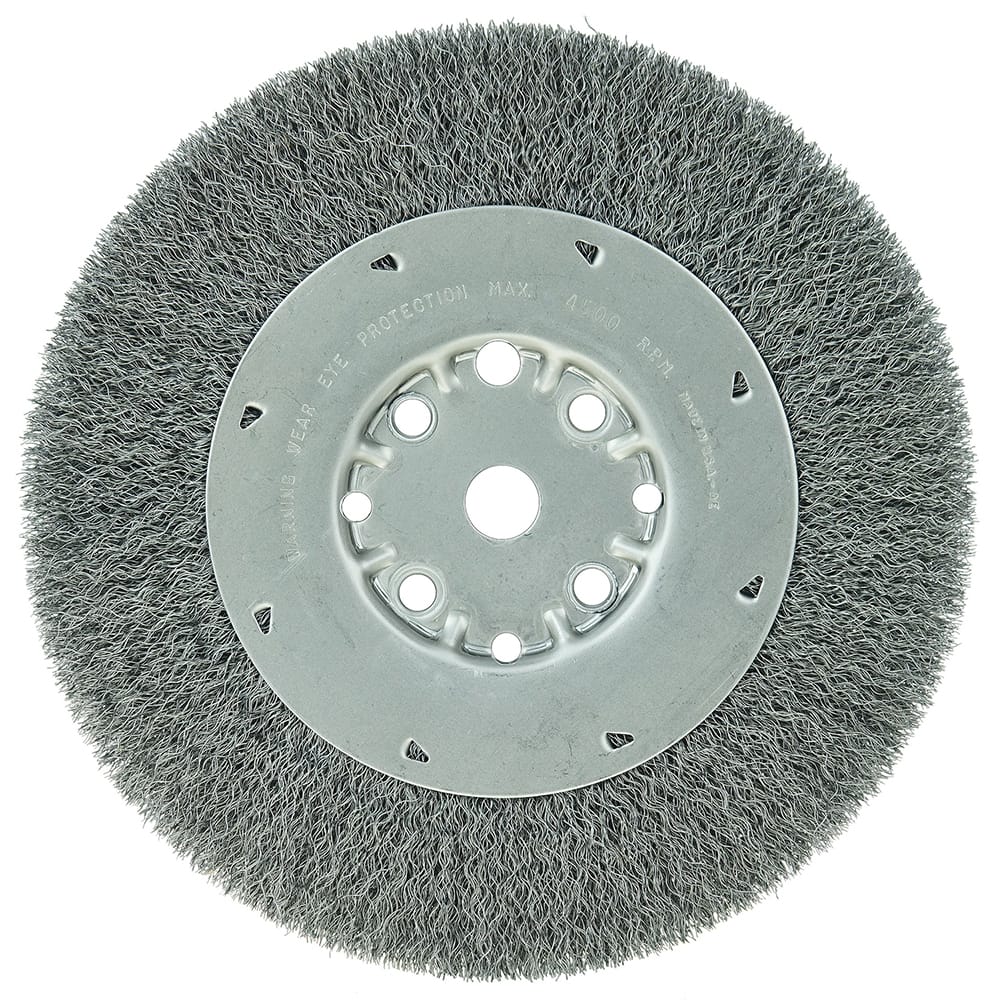 Weiler - Wheel Brushes; Outside Diameter (Inch): 8 ; Arbor Hole Thread Size: 5/8 ; Wire Type: Crimped Wire ; Fill Material: Steel ; Face Width (Inch): 5/8 ; Trim Length (Inch): 1-1/2 - Exact Tool & Supply