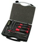 59 Piece - Torque Control - #28589 - Includes: Torque handle 10-50 Inch/Lbs; 5-10 Inch/Lbs and 15-80 Inch lbs. Hex; Torx®; Phillips; Slotted; Pozi Bits and Sockets in Storage Case - Exact Tool & Supply