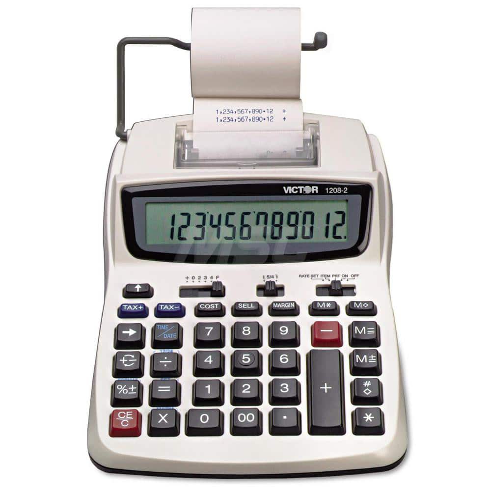 Victor - Calculators; Type: Printing Calculator ; Type of Power: AC/DC; 4 AA Batteries ; Display Type: 12-Digit LCD ; Color: White; Black; Red ; Display Size: 15mm ; Width (Decimal Inch): 7.5000 - Exact Tool & Supply
