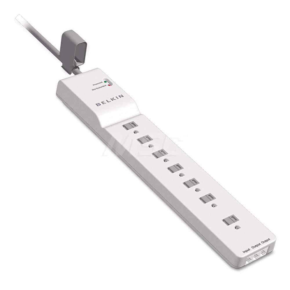 Belkin - Power Outlet Strips; Amperage: 15 ; Voltage: 125 ; Number of Outlets: 7 ; Material: Plastic ; Mounting Type: Floor ; Cord Length (Feet): 6 - Exact Tool & Supply