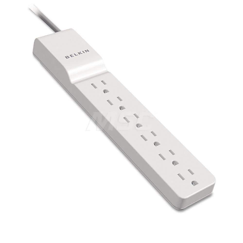 Belkin - Power Outlet Strips; Amperage: 15 ; Voltage: 125 ; Number of Outlets: 6 ; Material: Plastic ; Mounting Type: Floor ; Cord Length (Feet): 8 - Exact Tool & Supply