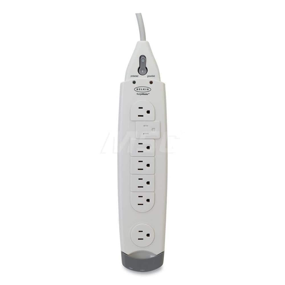 Belkin - Power Outlet Strips; Amperage: 15 ; Voltage: 125 ; Number of Outlets: 7 ; Material: Plastic ; Mounting Type: Floor ; Cord Length (Feet): 6 - Exact Tool & Supply