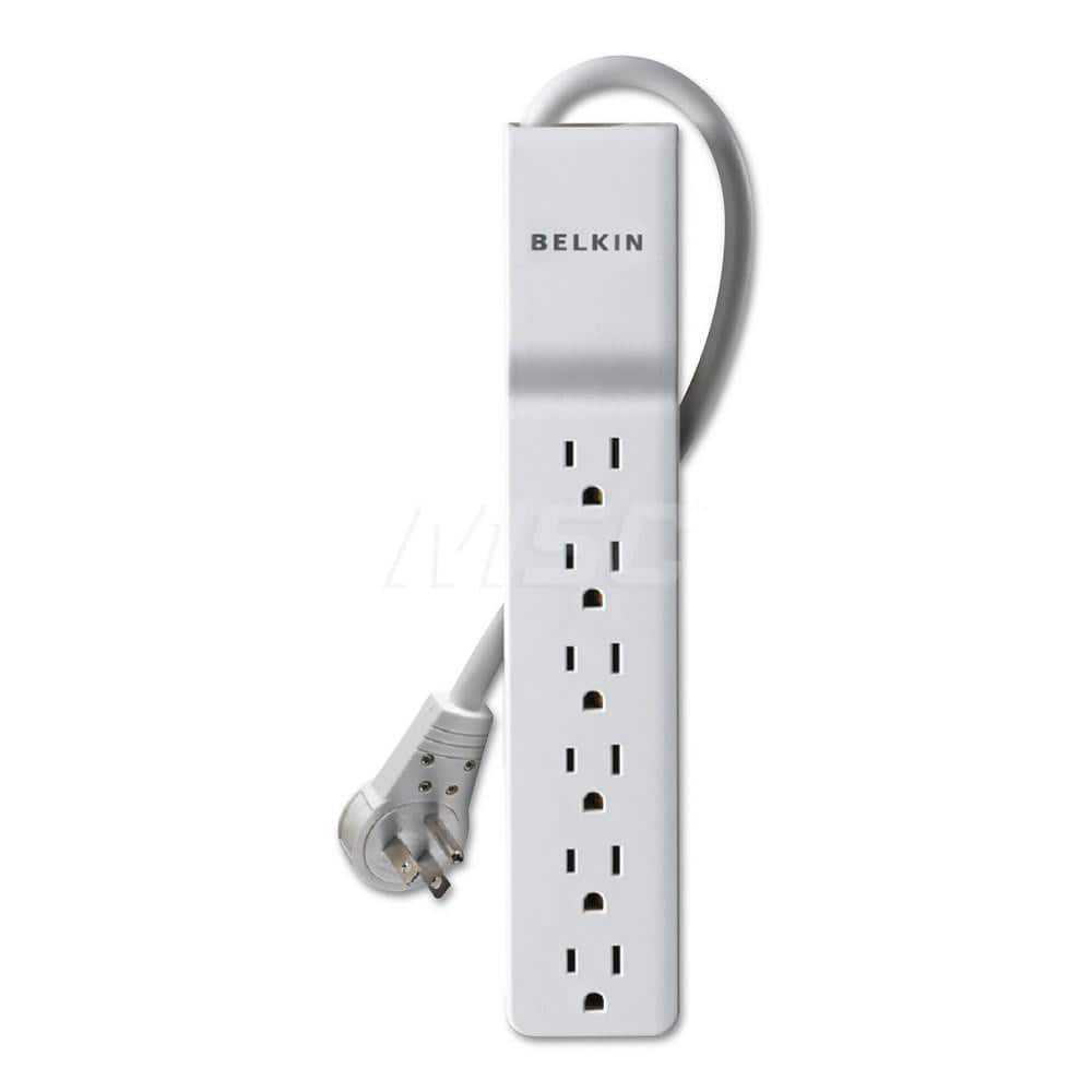 Belkin - Power Outlet Strips; Amperage: 15 ; Voltage: 125 ; Number of Outlets: 6 ; Material: Plastic ; Mounting Type: Floor ; Cord Length (Feet): 6 - Exact Tool & Supply