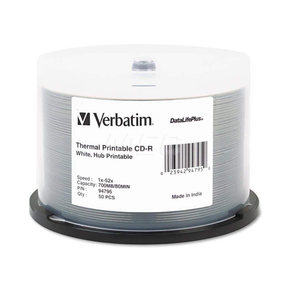 Verbatim - Office Machine Supplies & Accessories; Office Machine/Equipment Accessory Type: CD-R Discs ; For Use With: Thermal Printer ; Storage Capacity: 700MB ; Color: White - Exact Tool & Supply