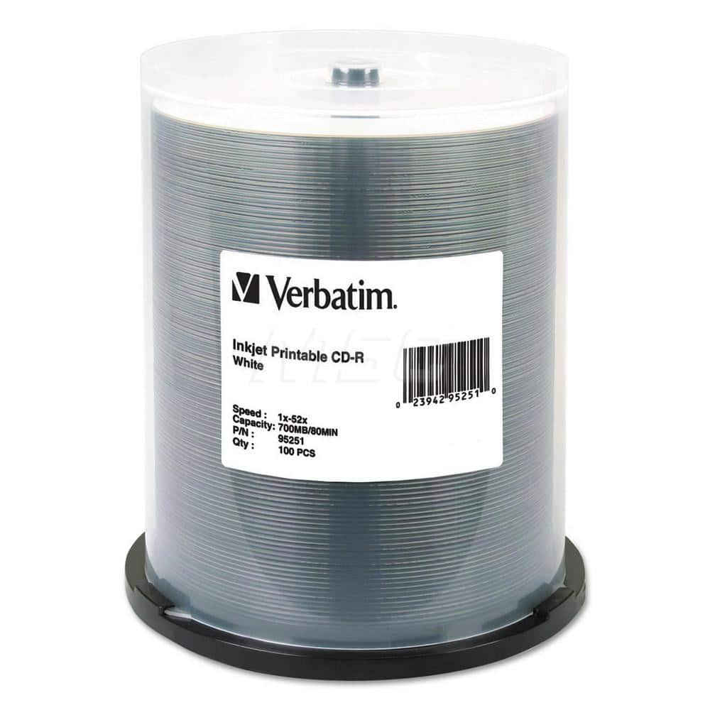 Verbatim - Office Machine Supplies & Accessories; Office Machine/Equipment Accessory Type: CD-R Discs ; For Use With: Inkjet Printer ; Storage Capacity: 700MB ; Color: White - Exact Tool & Supply