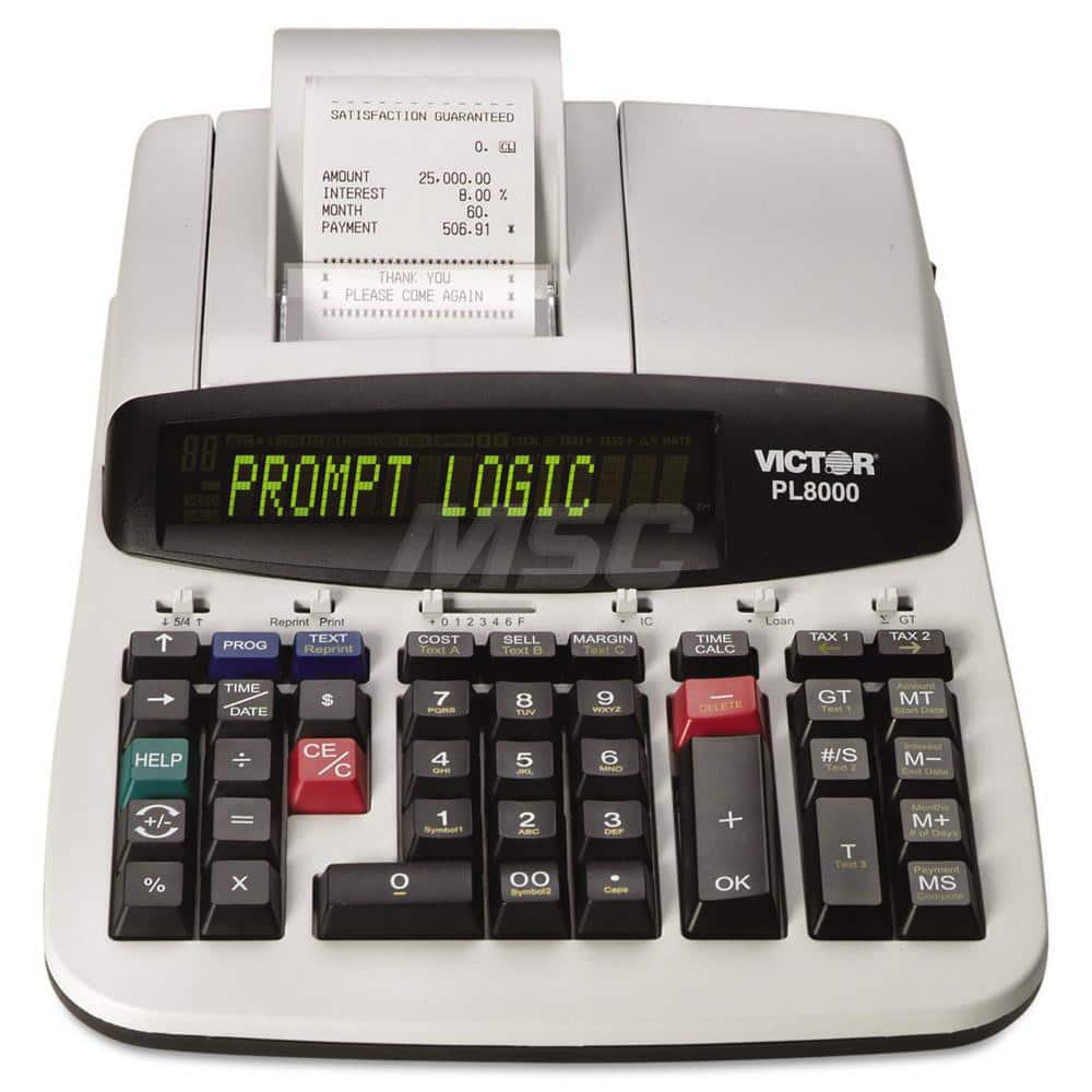 Victor - Calculators; Type: Printing Calculator ; Type of Power: AC ; Display Type: 14-Digit LCD ; Color: White; Black ; Display Size: 17mm ; Width (Decimal Inch): 8.8000 - Exact Tool & Supply