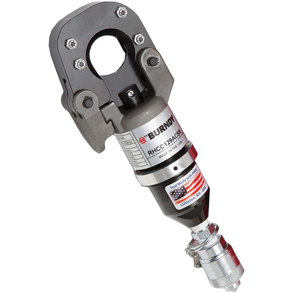 Burndy - Power Cutters; Type: Hydraulic ; Power Type: Hydraulic ; Cutting Capacity: 1.29 in Copper/Aluminum; 1113 kcmil ACSR; 1/2" Rebar; 1/2" Standard Guy; 3/8" EHS Guy Strand; 5/8" Soft Steel Bolts; 5/8" Ground Rod ; Voltage: N/A ; Wattage: 0 - Exact Tool & Supply
