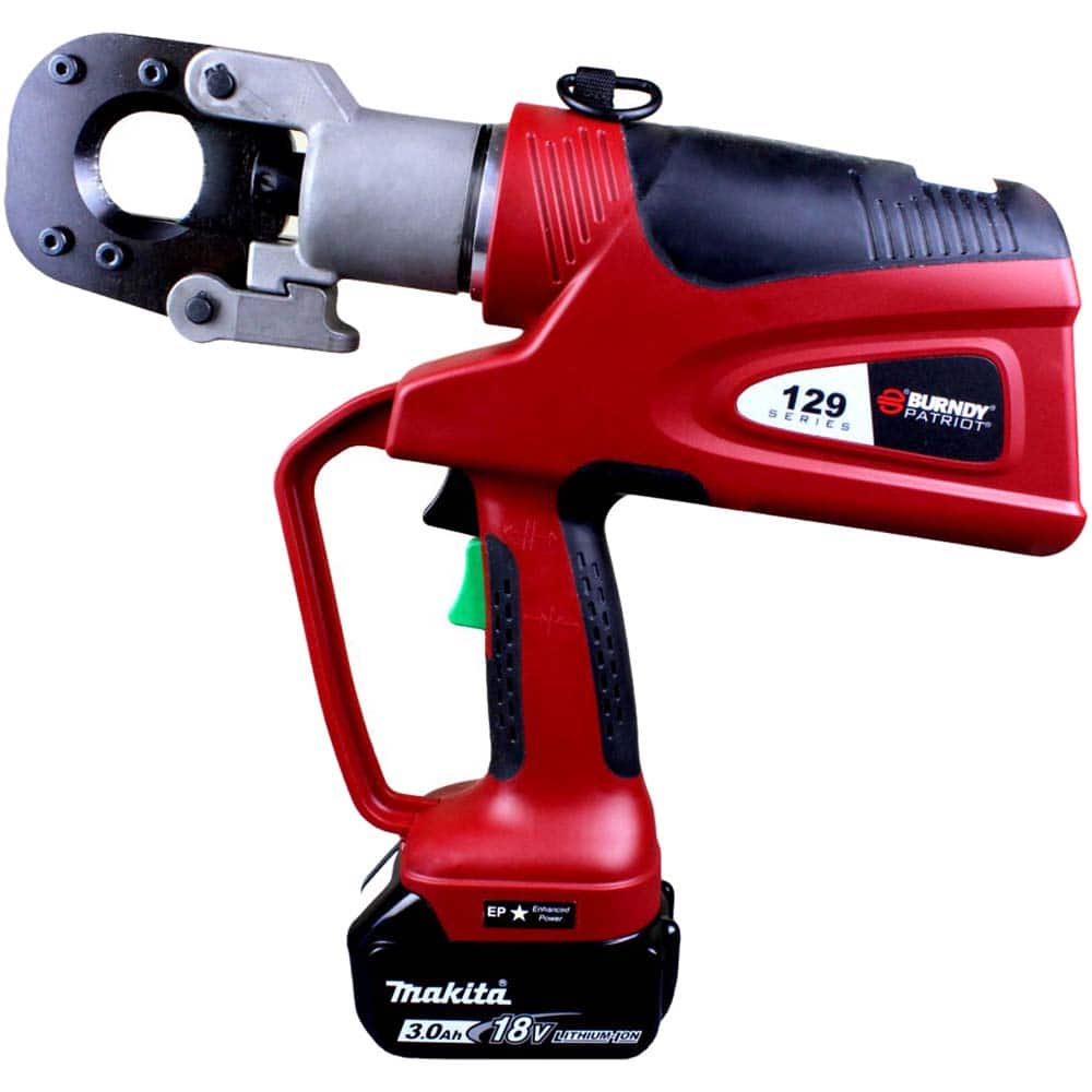 Burndy - Cordless Cutters; Voltage: 18 ; Battery Chemistry: Lithium-Ion ; Cutting Capacity: 1.29 in Copper/Aluminum; 1113 kcmil ACSR; 5/8" Ground Rod; 1/2" Rebar; 5/8" Soft Steel Bolts; 1/2" Standard Guy; 3/8" EHS Guy Strand ; Battery Included: (2) Li-Io - Exact Tool & Supply