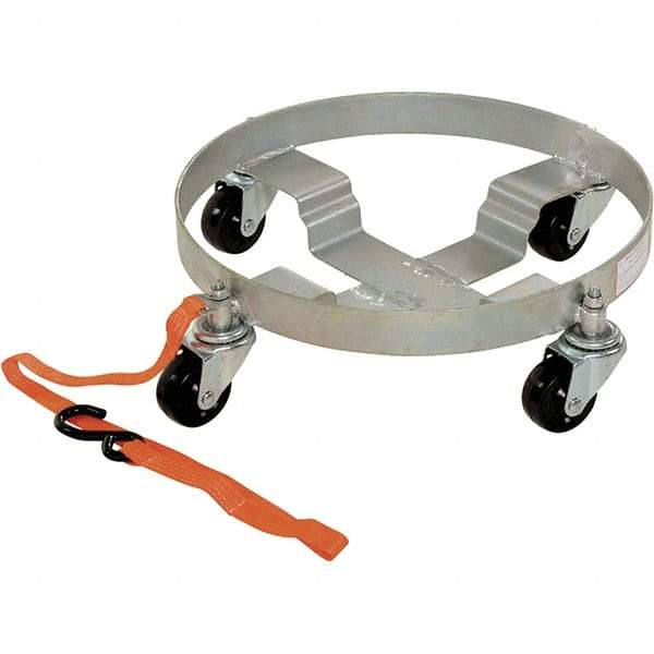 Vestil - 900 Lb Load Capacity, 30 Gal Drum Dolly - 2-1/4" High, 4 Wheels - Exact Tool & Supply