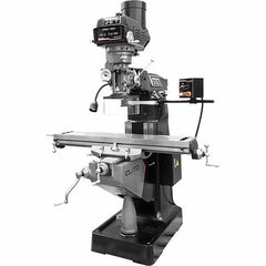 Jet - 9" Table Width x 49" Table Length, Variable Speed Pulley Control, 3 Phase Knee Milling Machine - R8 Spindle Taper, 3 hp - Exact Tool & Supply