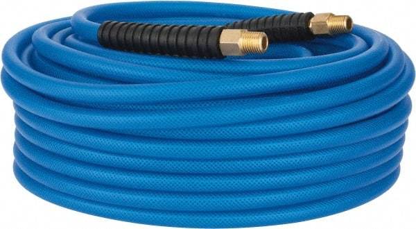 PRO-SOURCE - 1/4" ID x 0.4331" OD 100' Long Multipurpose Air Hose - MNPT(Swivel) x MNPT(Swivel) Ends, 300 Working psi, -40 to 176°F, 1/4" Fitting, Transparent Blue - Exact Tool & Supply