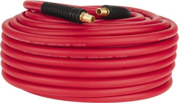 PRO-SOURCE - 3/8" ID x 0.6496" OD 100' Long Multipurpose Air Hose - MNPT x MNPT Ends, 300 Working psi, -40 to 180°F, 1/4" Fitting, Red - Exact Tool & Supply