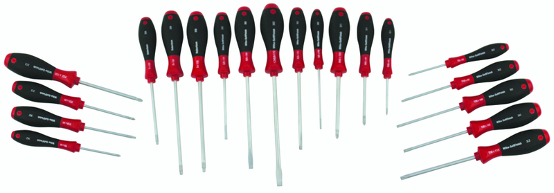 20 Piece - SoftFinish® Cushion Grip Screwdriver Set - #30299 - Includes: Slotted 3.0 - 8.0mm Phillips #0 - 2 Square # 1 - 3 PoziDriv #1 - 2 Torx® T6 - T30 - Exact Tool & Supply