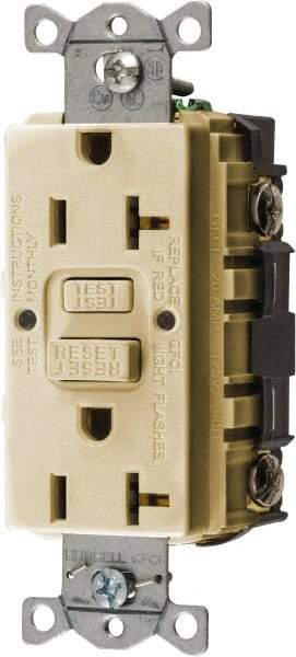 Hubbell Wiring Device-Kellems - 1 Phase, 5-20R NEMA, 125 VAC, 20 Amp, GFCI Receptacle - 2 Pole, Back and Side Wiring, Commercial Grade - Exact Tool & Supply