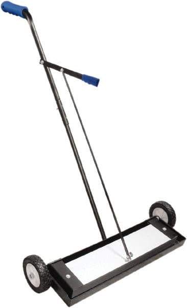 Shields Magnetics - 24" Long Push Magnetic Sweeper with Wheels - 4" Wide x 2" High x 36" Long, 7" Wheel Diam, 2" Clearance - Exact Tool & Supply