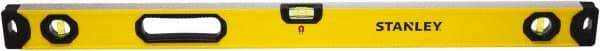 Stanley - Magnetic 48" Long 3 Vial Box Beam Level - Aluminum, Yellow, 1 Level & 2 Plumb Vials - Exact Tool & Supply