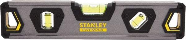 Stanley - 9" Long 3 Vial Torpedo Level - Aluminum, Black/Silver/Yellow, 1 45°, 1 Level & 1 Plumb Vials - Exact Tool & Supply