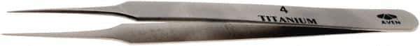 Aven - 4-1/4" OAL 4 Precision Tweezers - Tapered Shanks with Beveled Edges, Honed, Sharp Points - Exact Tool & Supply