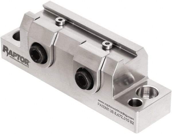 Raptor Workholding - 1-1/4" High x 1" Wide x 3-3/4" Long Vise Clamp - 3/8" Jaw Opening Capacity, 1/8" High x 2-1/2" Wide Jaw, For 4 & 5 Axis Workholding Systems - Exact Tool & Supply