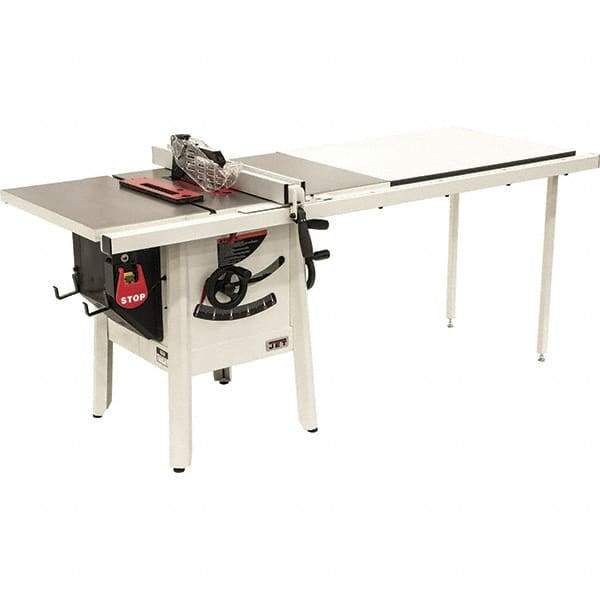 Jet - 10" Blade Diam, 5/8" Arbor Diam, 1 Phase Table Saw - 1-3/4 hp, 27" Wide, 115 Volt, 3-1/8" Cutting Depth - Exact Tool & Supply