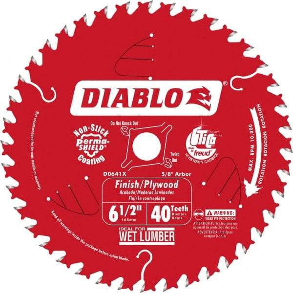 Freud - 6-1/2" Diam, 5/8" Arbor Hole Diam, 40 Tooth Wet & Dry Cut Saw Blade - Carbide-Tipped, Finishing Action, Standard Round Arbor - Exact Tool & Supply