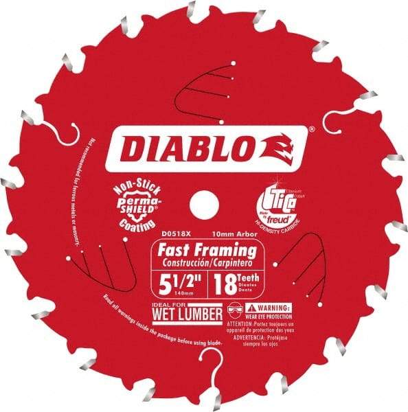 Freud - 5-1/2" Diam, 10mm Arbor Hole Diam, 18 Tooth Wet & Dry Cut Saw Blade - Carbide-Tipped, Framing Action, Standard Round Arbor - Exact Tool & Supply