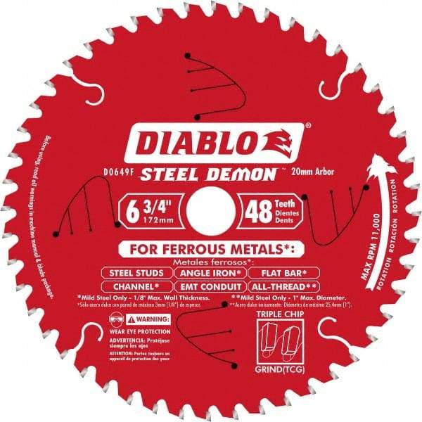 Freud - 6-3/4" Diam, 20mm Arbor Hole Diam, 48 Tooth Wet & Dry Cut Saw Blade - Carbide-Tipped, Burr-Free Action, Standard Round Arbor - Exact Tool & Supply