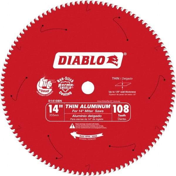 Freud - 14" Blade Diam, 108 Teeth, Carbide-Tipped Cold Saw Blade - 1" Arbor Hole Diam, 0.071" Blade Thickness - Exact Tool & Supply