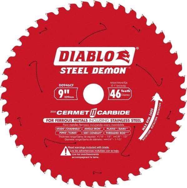 Freud - 9" Blade Diam, 46 Teeth, Carbide-Tipped Cold Saw Blade - 1" Arbor Hole Diam, 1/16" Blade Thickness - Exact Tool & Supply