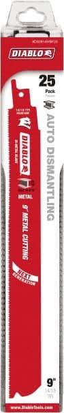 Freud - 9" Long x 1" Thick, Bi-Metal Reciprocating Saw Blade - Straight Profile, 14 to 18 TPI, Toothed Edge, Tang Shank - Exact Tool & Supply