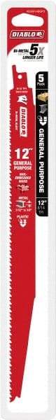 Freud - 12" Long x 1" Thick, Bi-Metal Reciprocating Saw Blade - Tapered Profile, 8 to 14 TPI, Toothed Edge, Tang Shank - Exact Tool & Supply