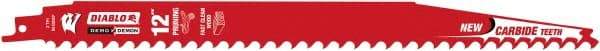 Freud - 12" Long x 1" Thick, Carbide Reciprocating Saw Blade - Tapered Profile, 3 TPI, Toothed Edge, Tang Shank - Exact Tool & Supply