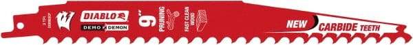Freud - 9" Long x 1" Thick, Carbide Reciprocating Saw Blade - Tapered Profile, 3 TPI, Toothed Edge, Tang Shank - Exact Tool & Supply